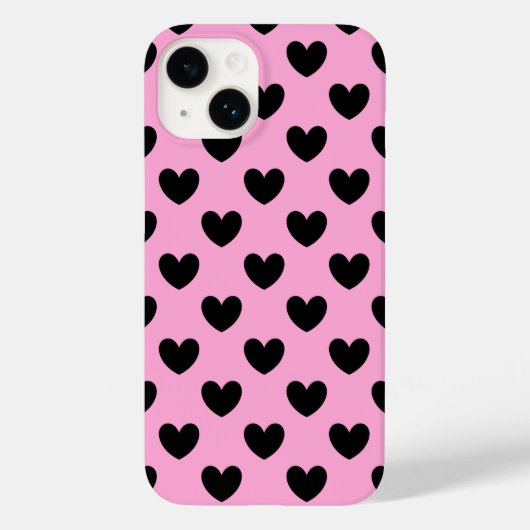 Zwarte polka harten op katoenroze snoep Case-Mate iPhone case (Achterkant)