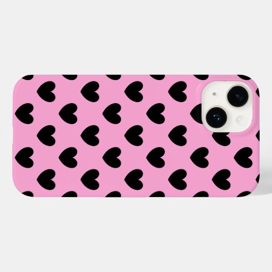 Zwarte polka harten op katoenroze snoep Case-Mate iPhone case (Achterkant (horizontaal))