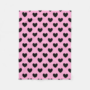 Zwarte polka harten op katoenroze snoep fleece deken