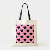 Zwarte polka harten op katoenroze snoep tote bag (Voorkant)