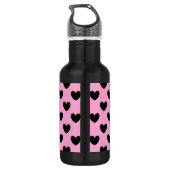 Zwarte polka harten op katoenroze snoep waterfles (Achterkant)