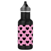Zwarte polka harten op katoenroze snoep waterfles (Rechts)
