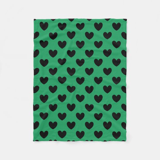 Zwarte polka harten op Kelly green Fleece Deken (Voorkant)