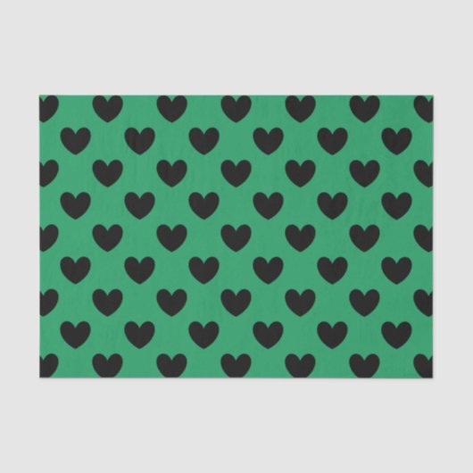 Zwarte polka harten op Kelly green Tissuepapier (Voorkant)