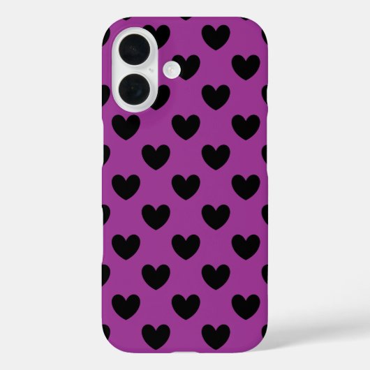 Zwarte polka harten op paars Case-Mate iPhone case (Achterkant)