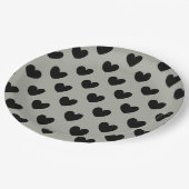 Zwarte polka harten op Pussywillow Gray Papieren Bordje (Gekanteld)