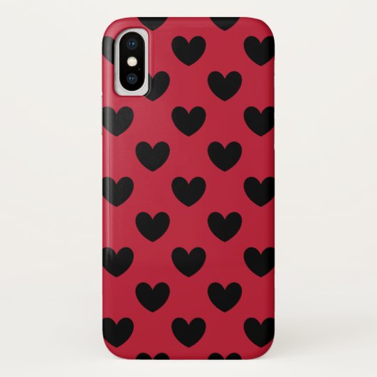 Zwarte polka harten op rood Case-Mate iPhone case (Achterkant)