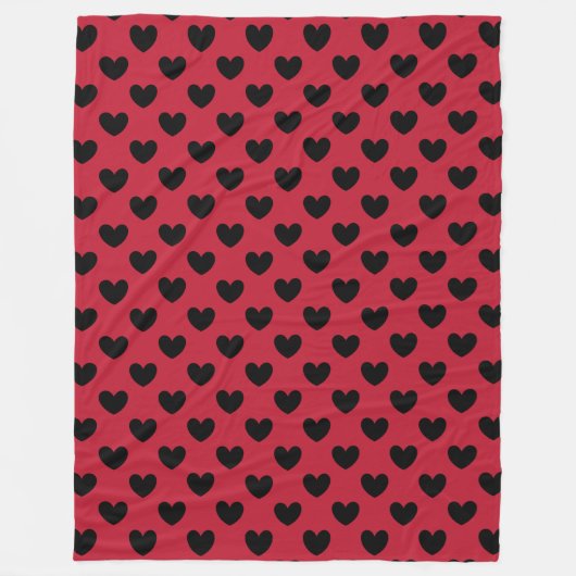 Zwarte polka harten op rood fleece deken (Voorkant)