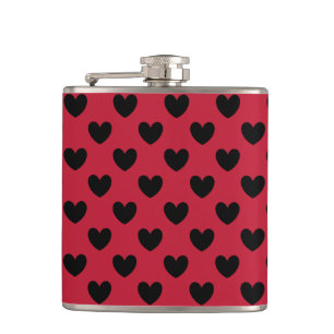 Zwarte polka harten op rood heupfles