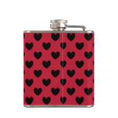 Zwarte polka harten op rood heupfles (Achterkant)