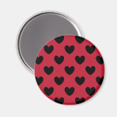 Zwarte polka harten op rood magneet (Voorkant / Achterkant)