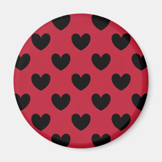 Zwarte polka harten op rood magneet (Voorkant)