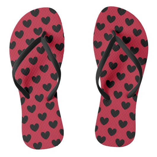 Zwarte polka harten op rood teenslippers (Voetbed)
