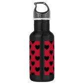 Zwarte polka harten op rood waterfles  (Achterkant)