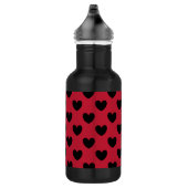 Zwarte polka harten op rood waterfles  (Rechts)