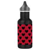 Zwarte polka harten op rood waterfles  (Links)