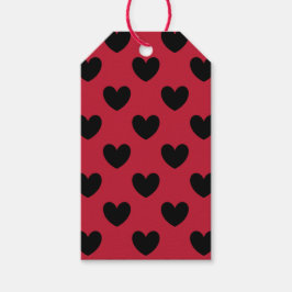 Zwarte polka harten rood cadeaulabel