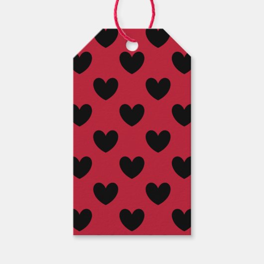 Zwarte polka harten rood cadeaulabel (Voorkant)