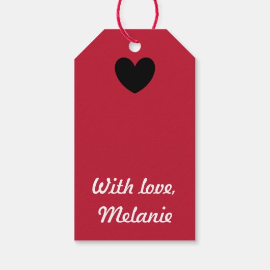 Zwarte polka harten rood cadeaulabel (Achterkant)