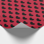 Zwarte polka harten rood cadeaupapier (Hoek)