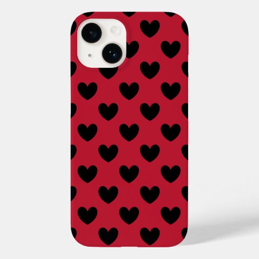 Zwarte polka harten rood Case-Mate iPhone case (Achterkant)