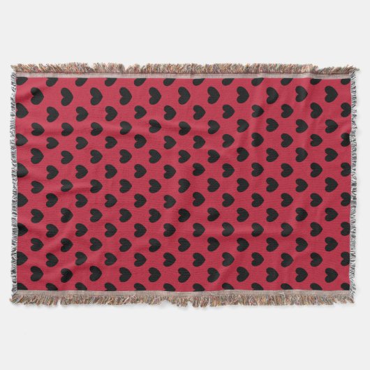 Zwarte polka harten rood deken (Voorkant)