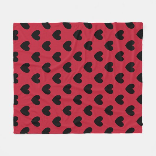 Zwarte polka harten rood fleece deken (Voorkant (Horizontaal))