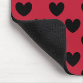 Zwarte polka harten rood muismat (Hoek)