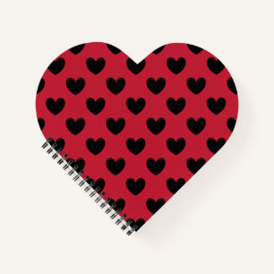 Zwarte polka harten rood notitieboek
