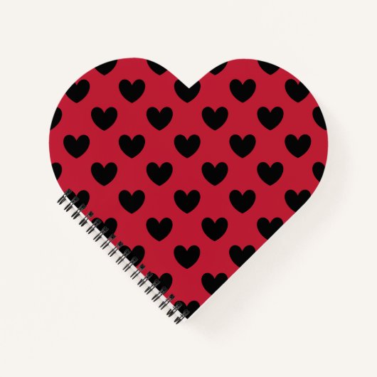 Zwarte polka harten rood notitieboek (Voorkant)