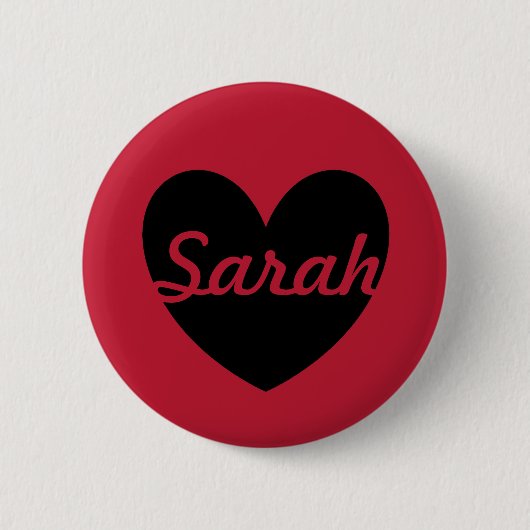 Zwarte polka harten rood ronde button 5,7 cm (Voorkant)