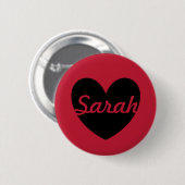 Zwarte polka harten rood ronde button 5,7 cm (Voorkant /achterkant)