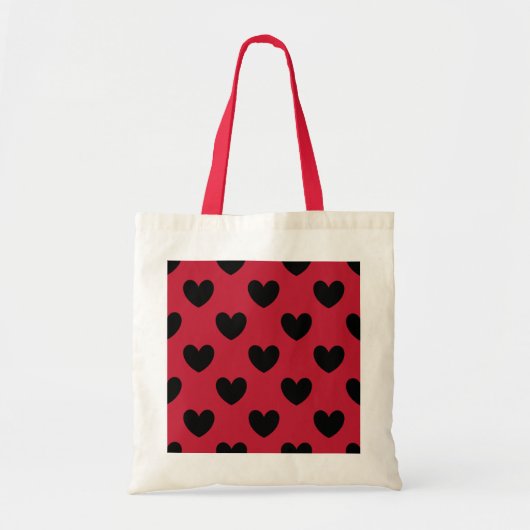 Zwarte polka harten rood tote bag (Voorkant)