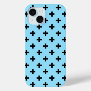 Zwarte polka kruisen op babyblauw iPhone 15 case