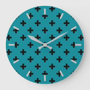 Zwarte polka kruist blauwgroen grote klok