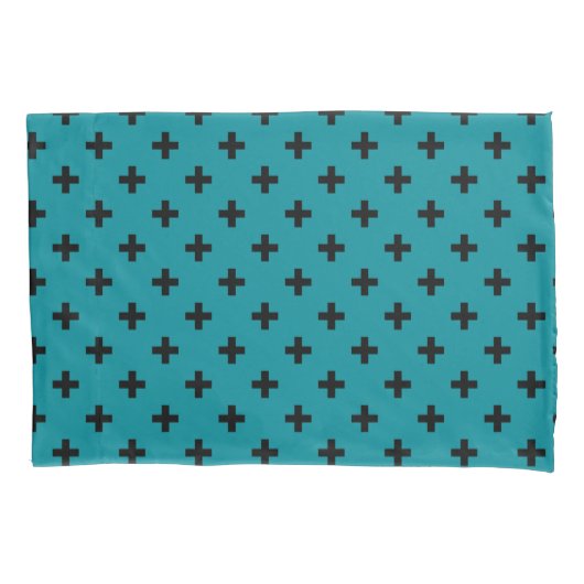 Zwarte polka kruist blauwgroen kussensloop (Voorkant)