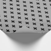 Zwarte polka kruist grijs cadeaupapier (Hoek)