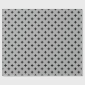 Zwarte polka kruist grijs cadeaupapier (Vlak)
