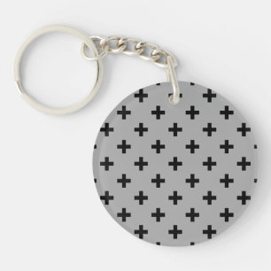 Zwarte polka kruist grijs sleutelhanger