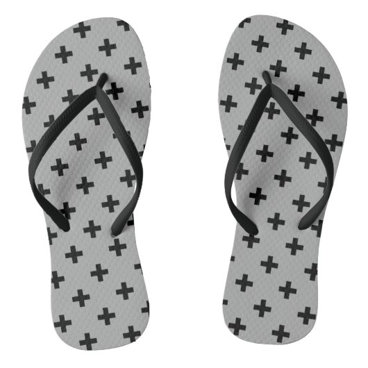 Zwarte polka kruist grijs teenslippers (Voetbed)