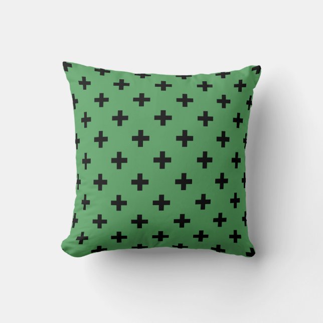 Zwarte polka kruist groen kussen (Voorkant)