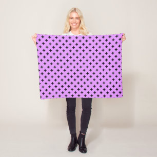 Zwarte polka kruist lila fleece deken