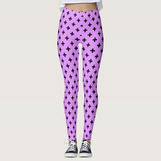 Zwarte polka kruist lila leggings (Voorkant)