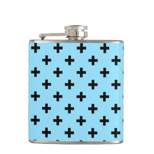Zwarte polka kruist op babyblauw heupfles