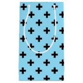 Zwarte polka kruist op babyblauw klein cadeauzakje (Voorkant)