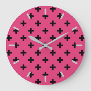 Zwarte polka kruist op fuchsia grote klok