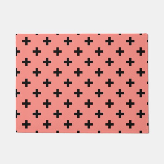 Zwarte polka kruist op perziken deurmat (Voorkant)