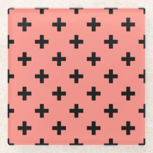 Zwarte polka kruist op perziken glazen onderzetter