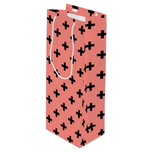 Zwarte polka kruist op perziken wijn cadeautas (Voorkant Gekanteld)