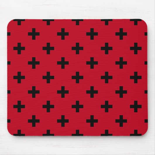 Zwarte polka kruist op rood muismat (Voorkant)